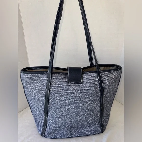 TALBOTS BLUE PACKABLE PAPER-STRAW WOMENS TOTE BAG SHOULDER PURSE - Picture 3 of 15